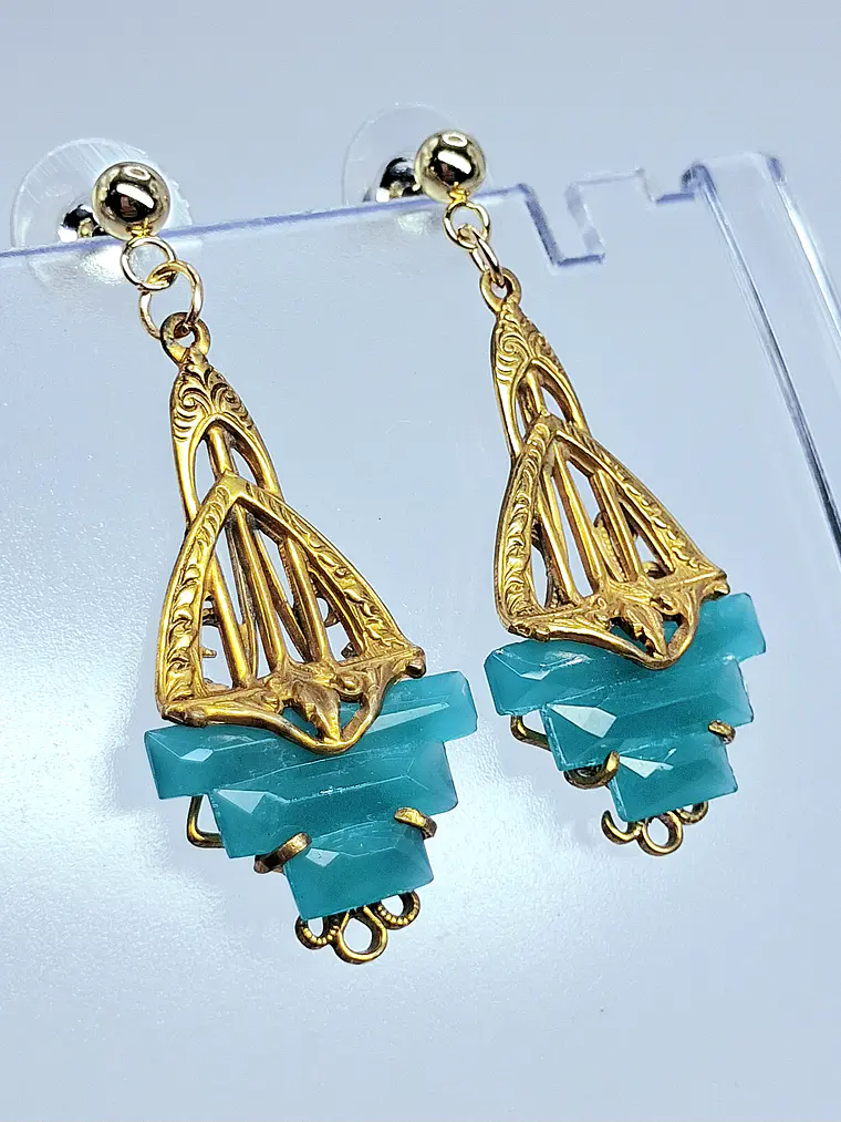 Art Deco Chrysoprase earrings -         #Be090 5