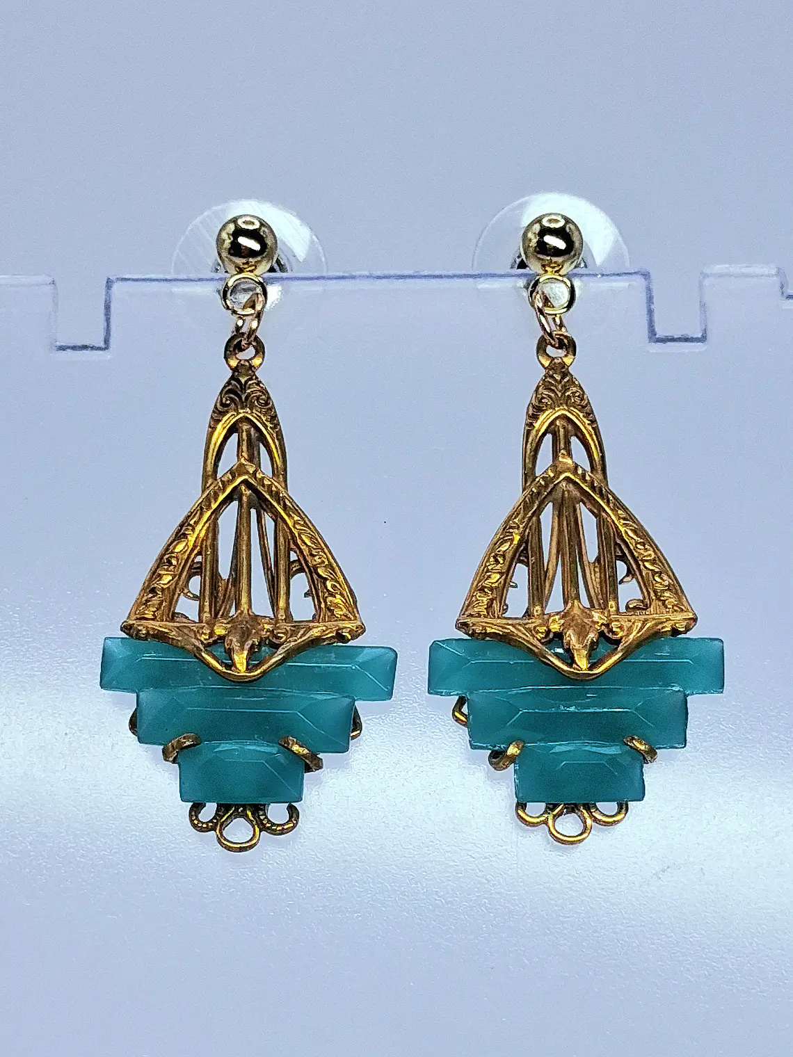 Art Deco Chrysoprase earrings -         #Be090 3