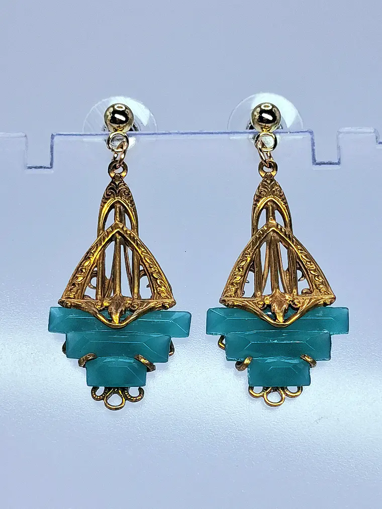 Art Deco Chrysoprase earrings -         #Be090 3