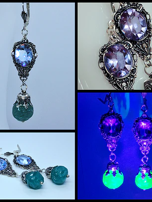 AaaaMazing color changing Alexandrite glass and Chrysoprase uranium glass earrings -        #Be091