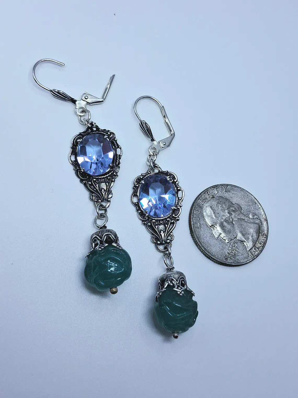 AaaaMazing color changing Alexandrite glass and Chrysoprase uranium glass earrings -        #Be091 7