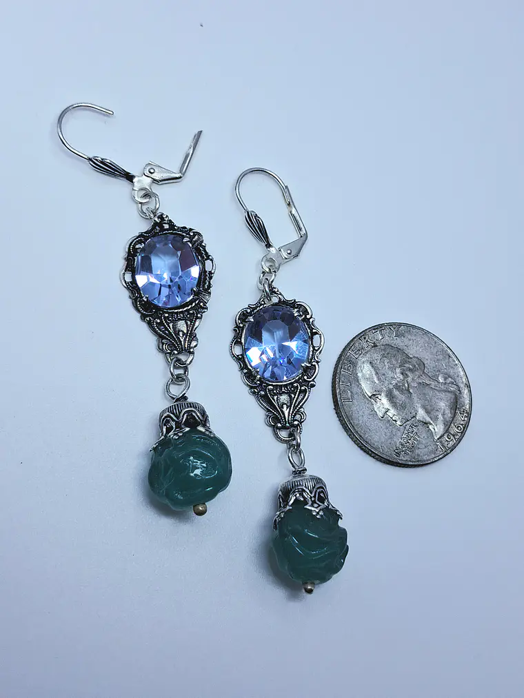 AaaaMazing color changing Alexandrite glass and Chrysoprase uranium glass earrings -        #Be091 7
