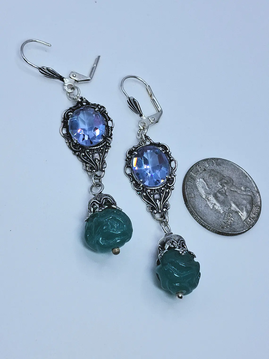 AaaaMazing color changing Alexandrite glass and Chrysoprase uranium glass earrings -        #Be091 8