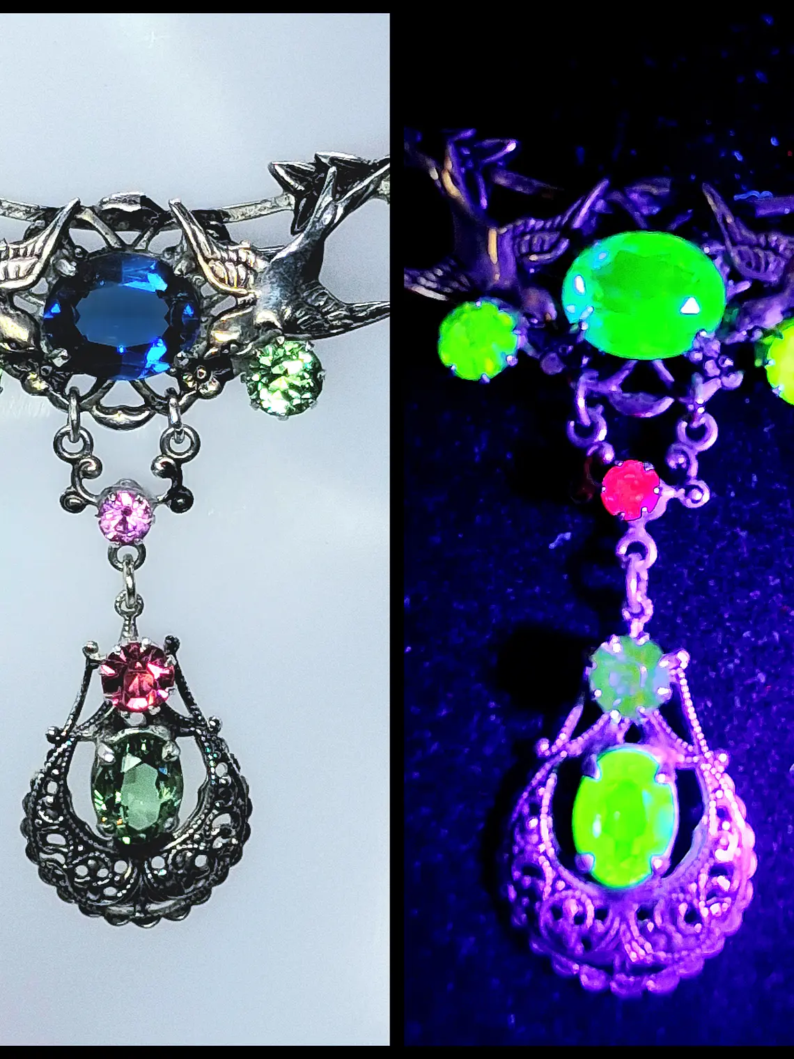 Art Nouveau inspired lovebirds and RARE Sapphire blue Uranium glass -        #Bn062 1
