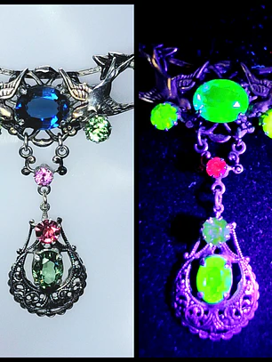 Art Nouveau inspired lovebirds and RARE Sapphire blue Uranium glass -        #Bn062