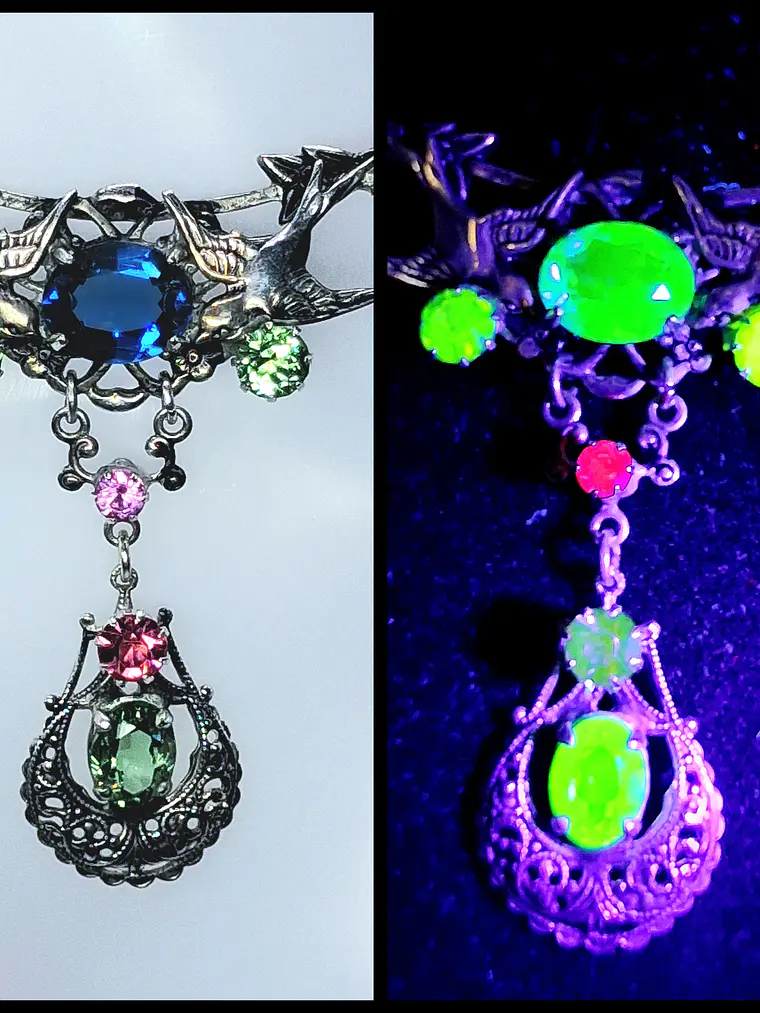 Art Nouveau inspired lovebirds and RARE Sapphire blue Uranium glass -        #Bn062 1