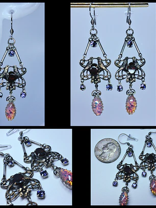 Beautiful Victorian  Garnet and Tanzanite, Lovebird earrings -      #Be063