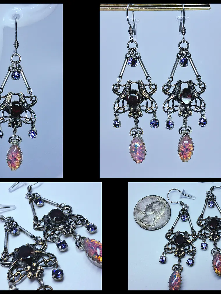 Beautiful Victorian  Garnet and Tanzanite, Lovebird earrings -      #Be063 1