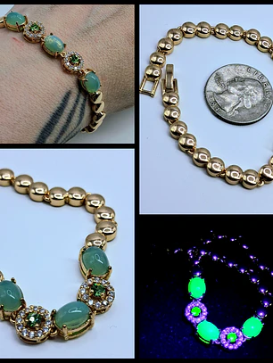 Elegant Rose gold plated, Green opal Uranium glass bracelet -           Bb036