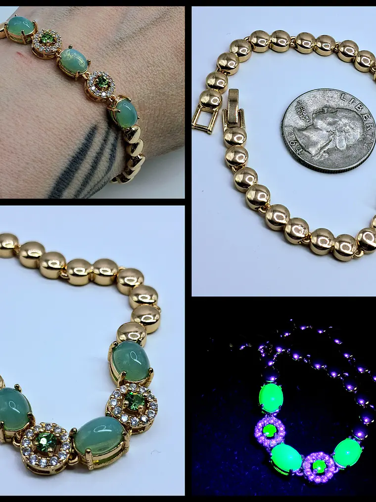Elegant Rose gold plated, Green opal Uranium glass bracelet -           Bb036 1