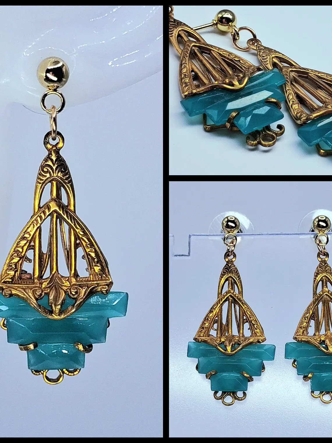 Art Deco Chrysoprase earrings -         #Be090 1