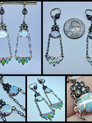 Beautiful floral glass enamel and Opal earrings -       #Be066