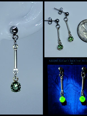 Delicate silver Apple green Uranium glass earrings  -          #Be076