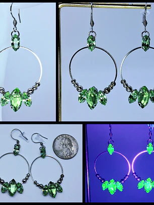 Contemporary Uranium glass Dangly hoop earrings -       #Be064