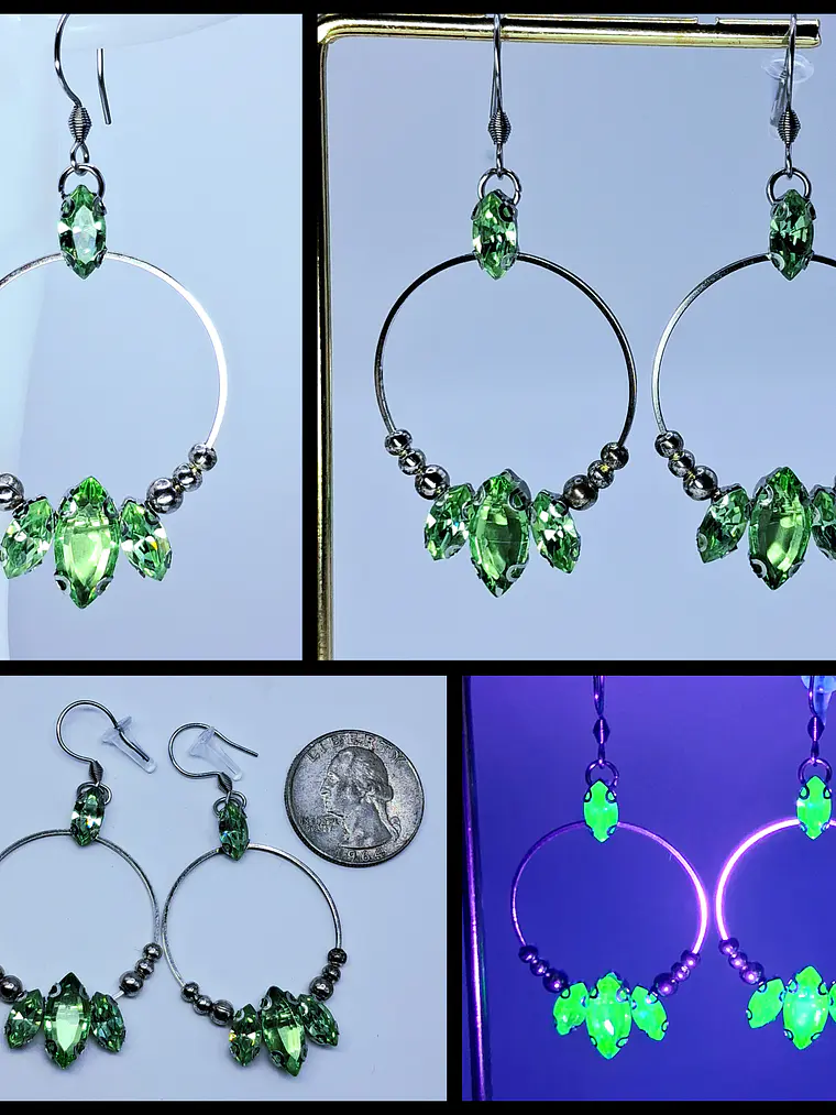 Contemporary Uranium glass Dangly hoop earrings -       #Be064 1