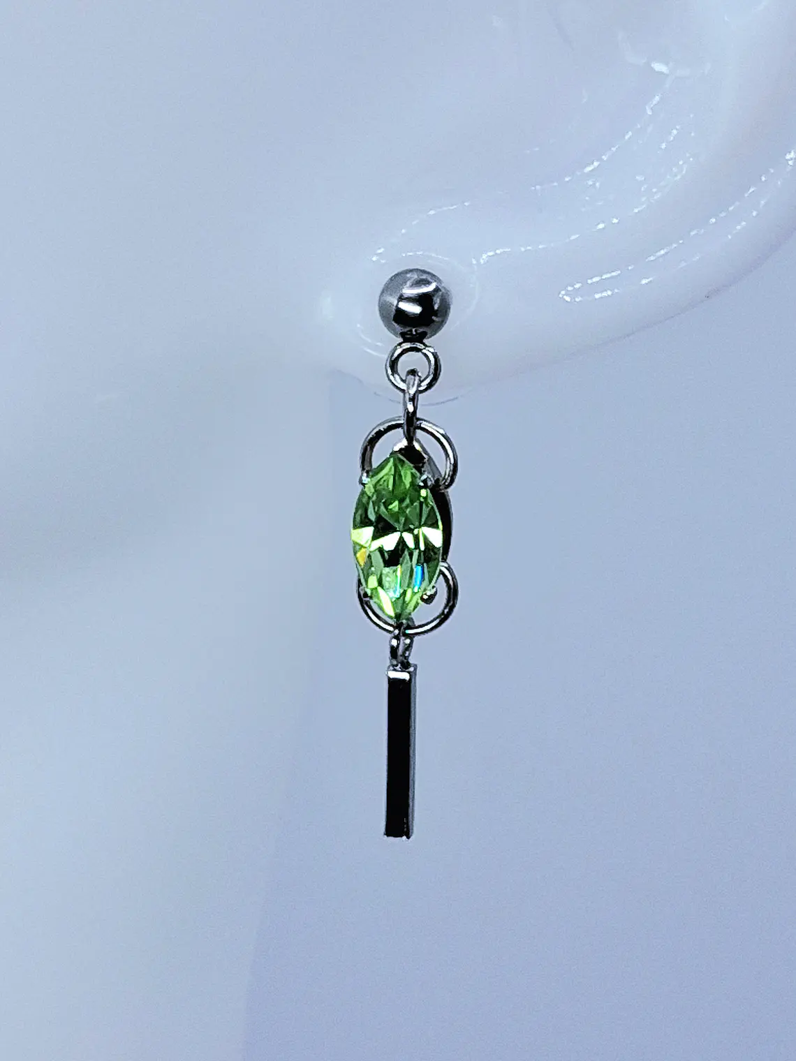 Contemporary Apple Green uranium glass dangle earrings -       #Be092 2