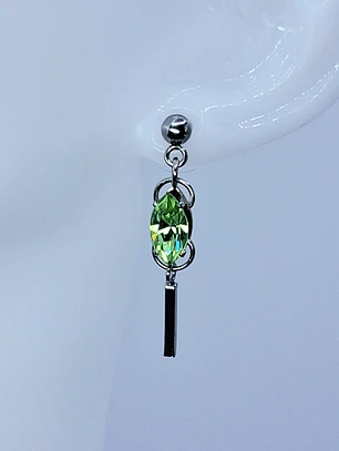 Contemporary Apple Green uranium glass dangle earrings -       #Be092