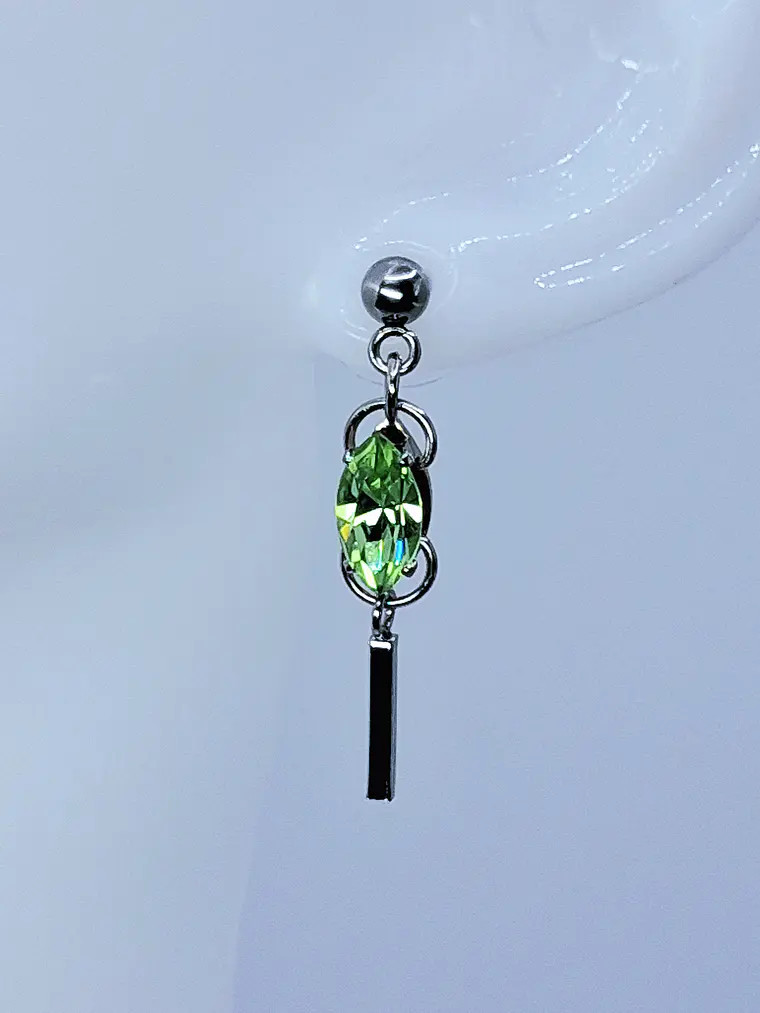 Contemporary Apple Green uranium glass dangle earrings -       #Be092 2