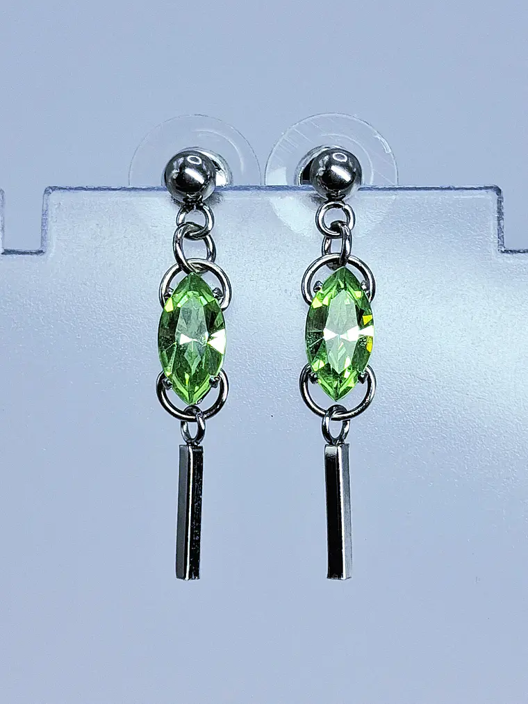 Contemporary Apple Green uranium glass dangle earrings -       #Be092 3