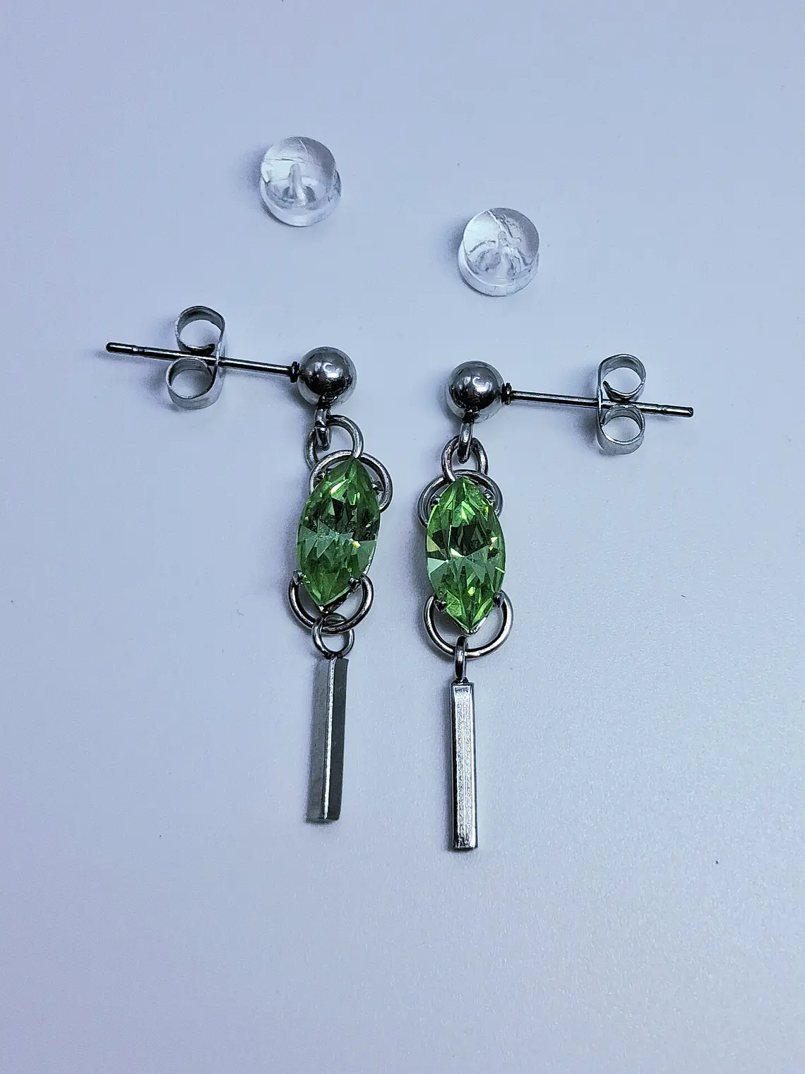 Contemporary Apple Green uranium glass dangle earrings -       #Be092 4