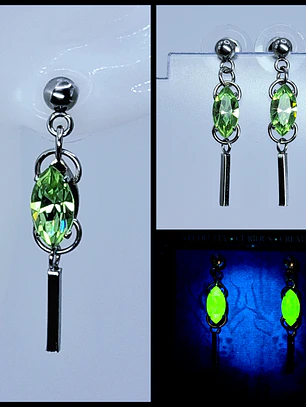 Contemporary Apple Green uranium glass dangle earrings -       #Be092