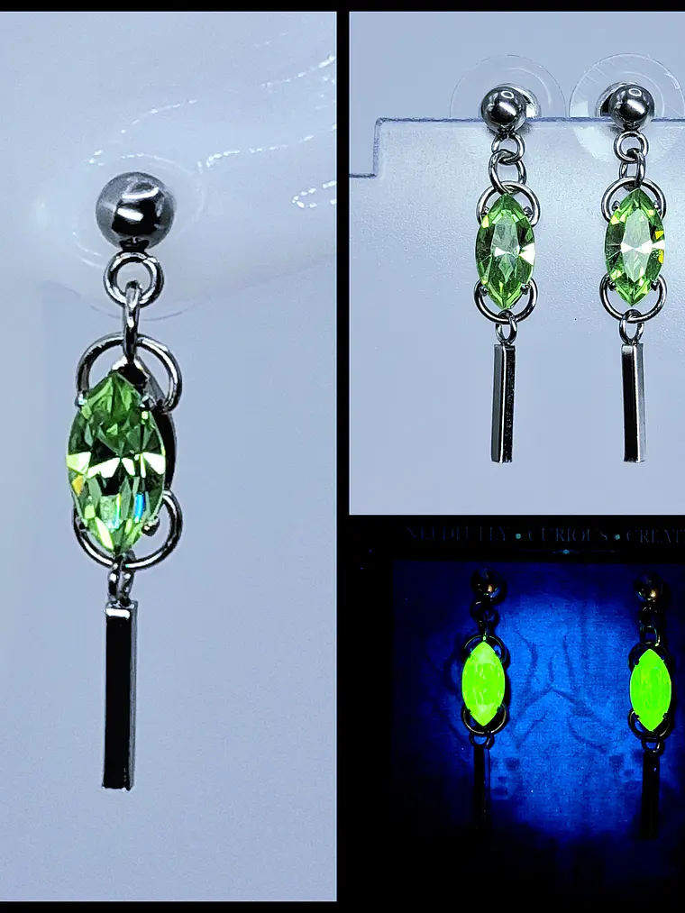 Contemporary Apple Green uranium glass dangle earrings -       #Be092 1