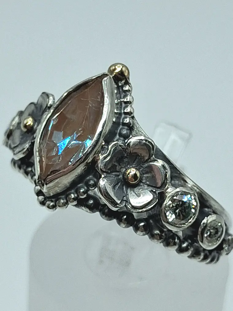 Amazing genuine Saphiret & Moisonite ring, Sterling and gold - Made to Order 6