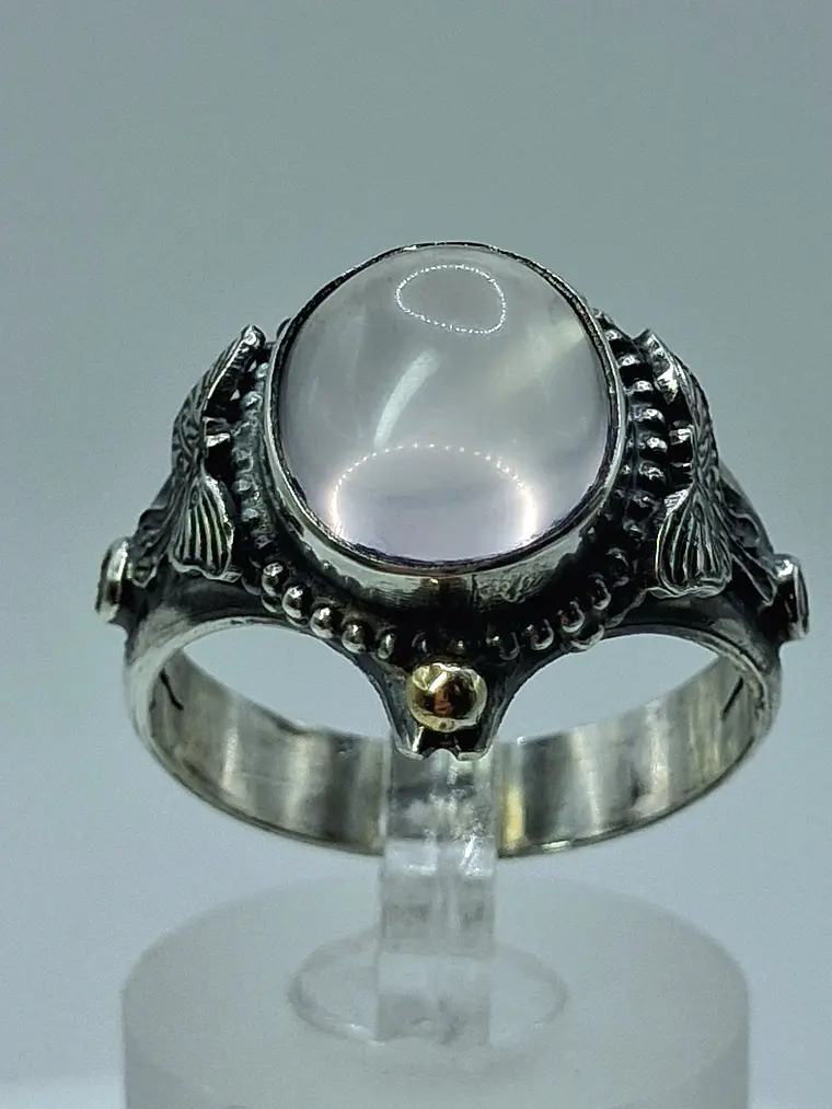 Sz7.25 - Stunning Star rose quartz Luna moth ring, Sterling and gold ring 6