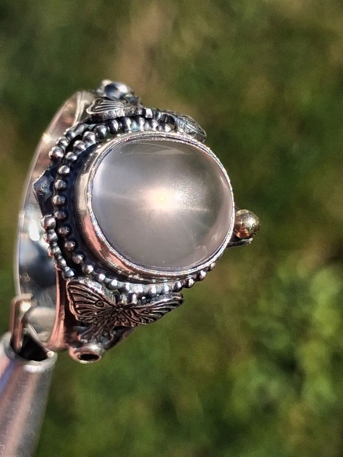 Sz7.25 - Stunning Star rose quartz Luna moth ring, Sterling and gold ring 11