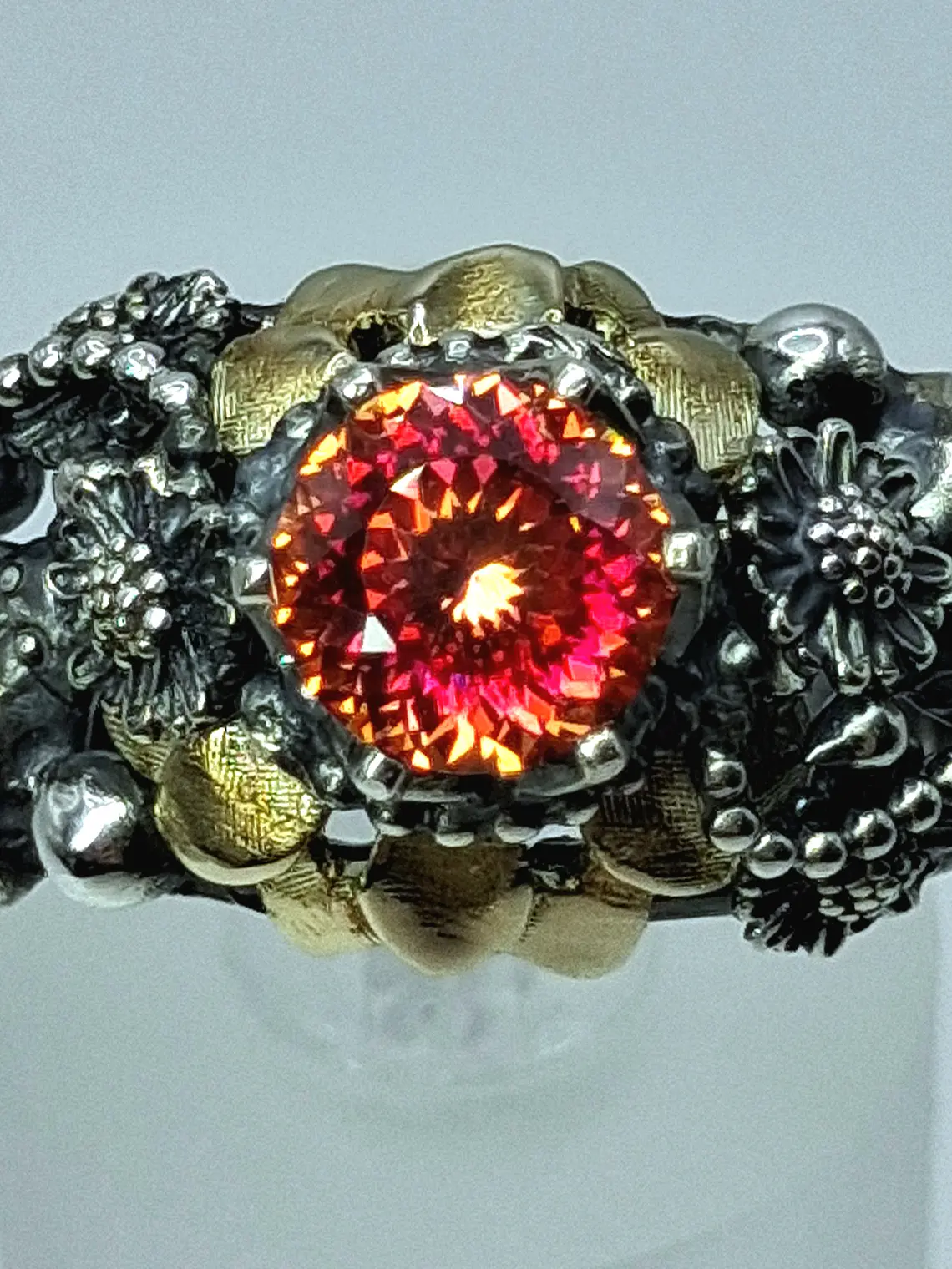 Ooak Watermelon Moissanite Ladybug ring. Sterling and gold ring 8