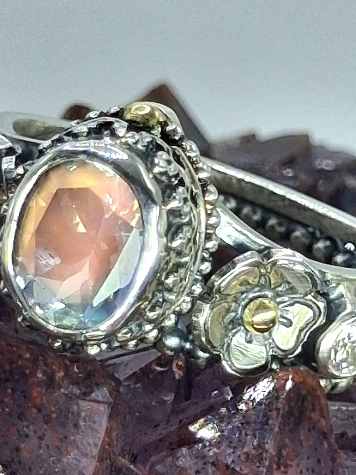 Sz7.75 - Madagascar moonstone moonstone ring, sterling and gold - VIDEO 8