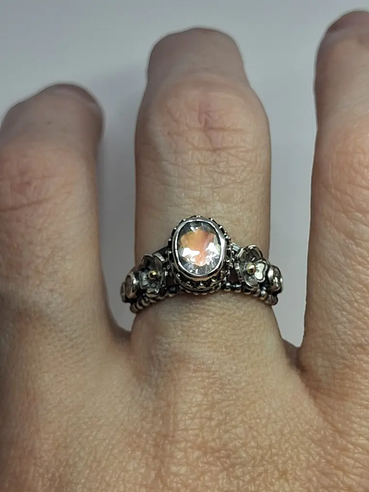 Sz7.75 - Madagascar moonstone moonstone ring, sterling and gold - VIDEO 6