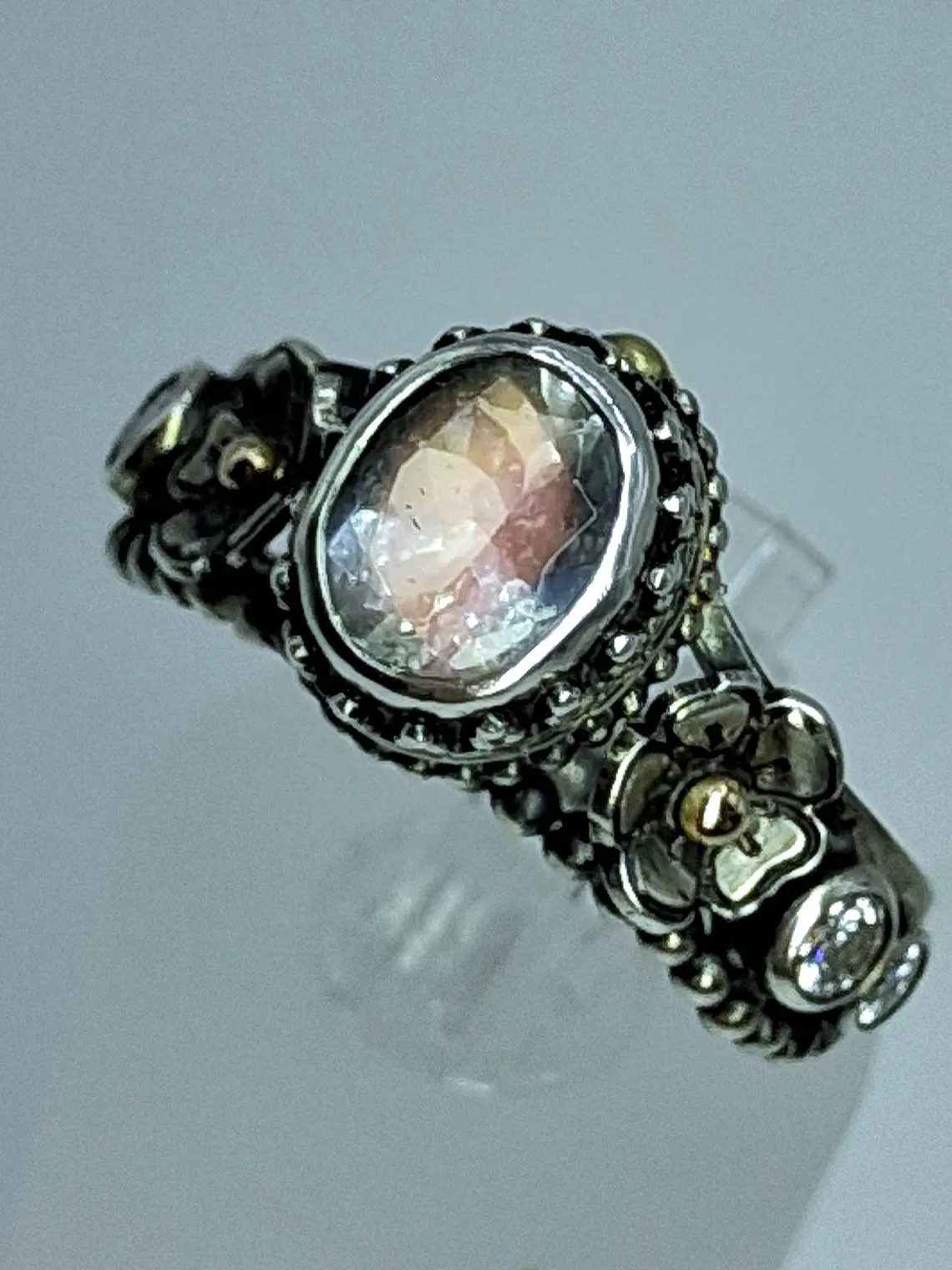 Sz7.75 - Madagascar moonstone moonstone ring, sterling and gold - VIDEO 2