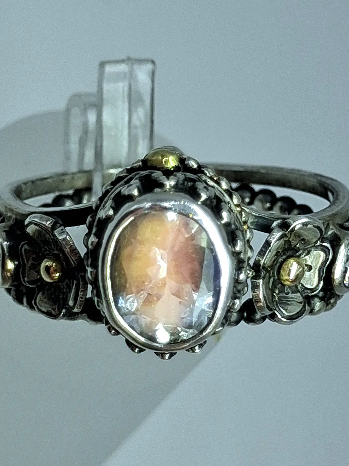 Sz7.75 - Madagascar moonstone moonstone ring, sterling and gold - VIDEO 1