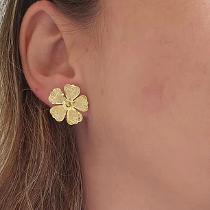 Aretes Topo Diseño Floral Dorado
