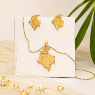 Set Mapa de Colombia Baño de Oro 18k