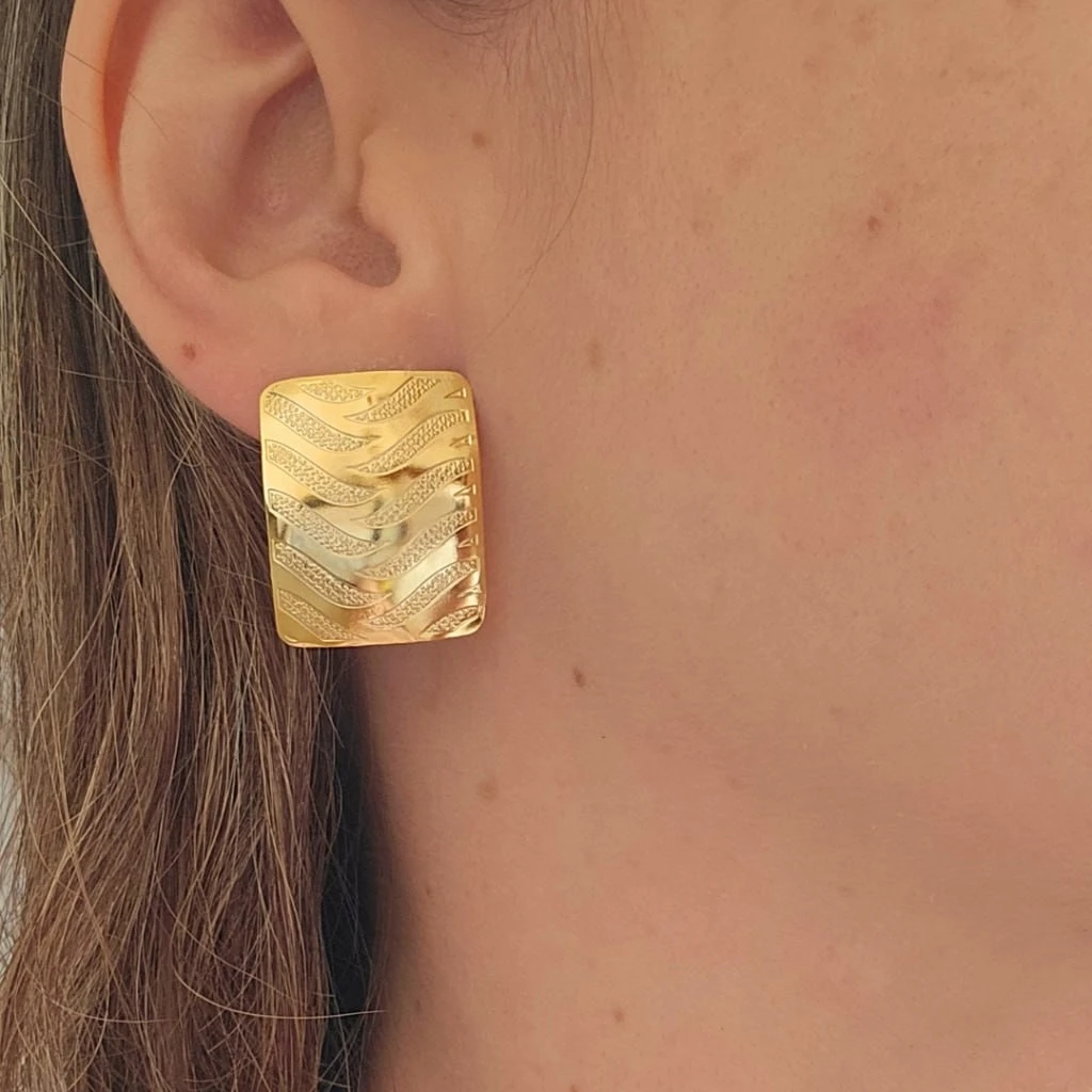 Aretes Rectangulares Ondas Doradas 2