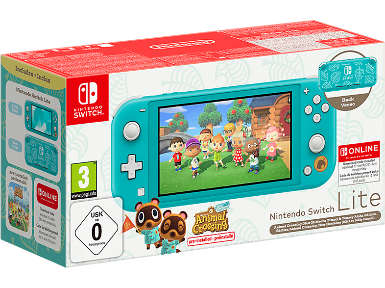 Console - Nintendo Switch Lite, Portable, Integrated Controls, Turquoise Blue + Animal Crossing: New Horizons Game (preinstalled) + 12 months NSO 1