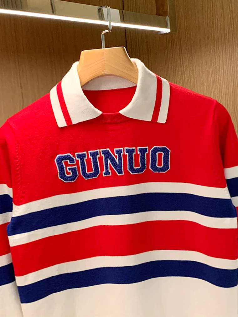 Suéter de punto largo a rayas para hombre 2