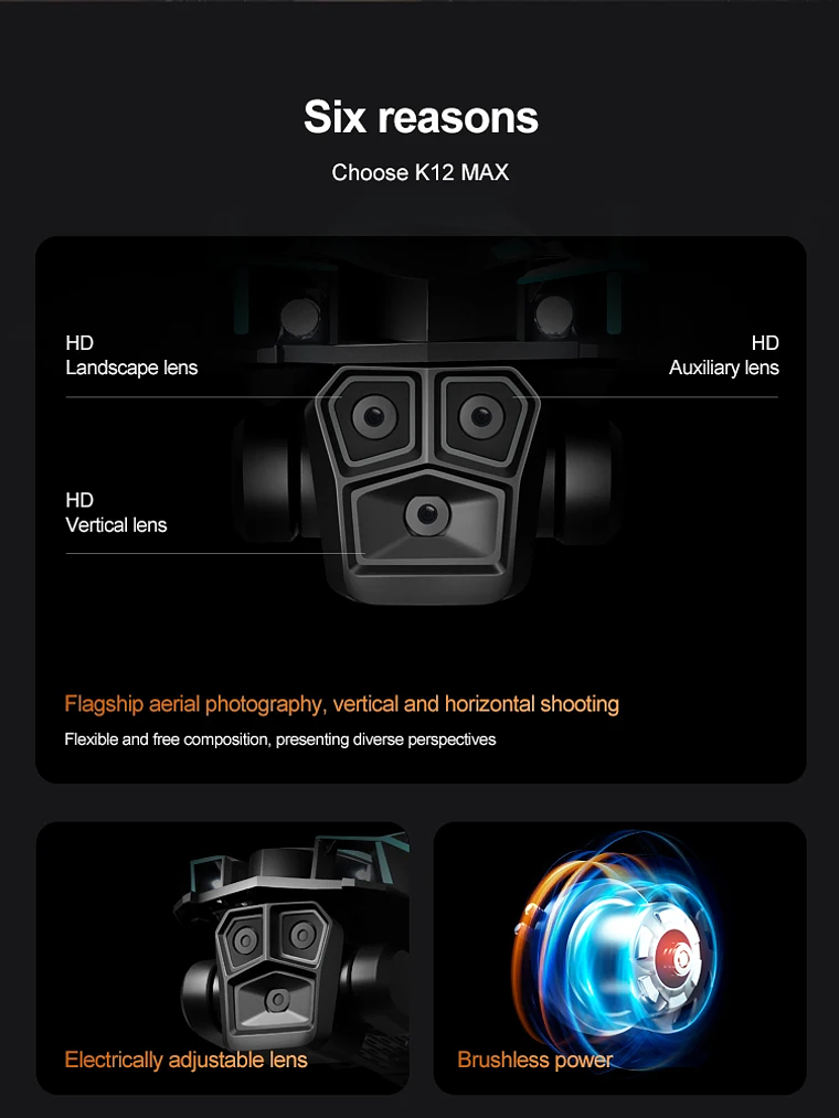 Minidron profesional K12 Max con cámara HD 8K, sistema de detección de obstáculos 5