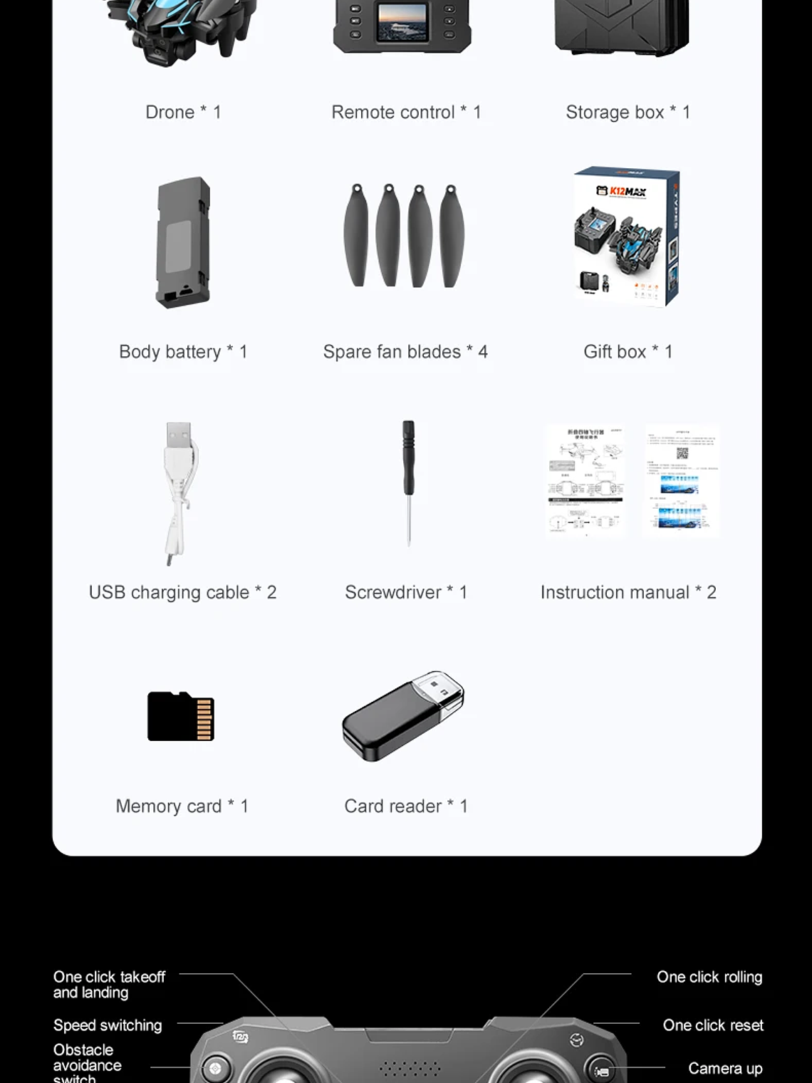 Minidron profesional K12 Max con cámara HD 8K, sistema de detección de obstáculos 11