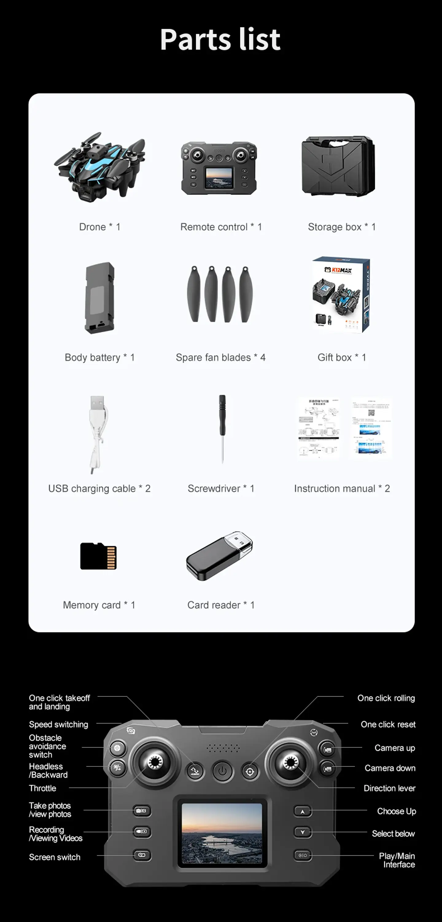 Minidron profesional K12 Max con cámara HD 8K, sistema de detección de obstáculos 11