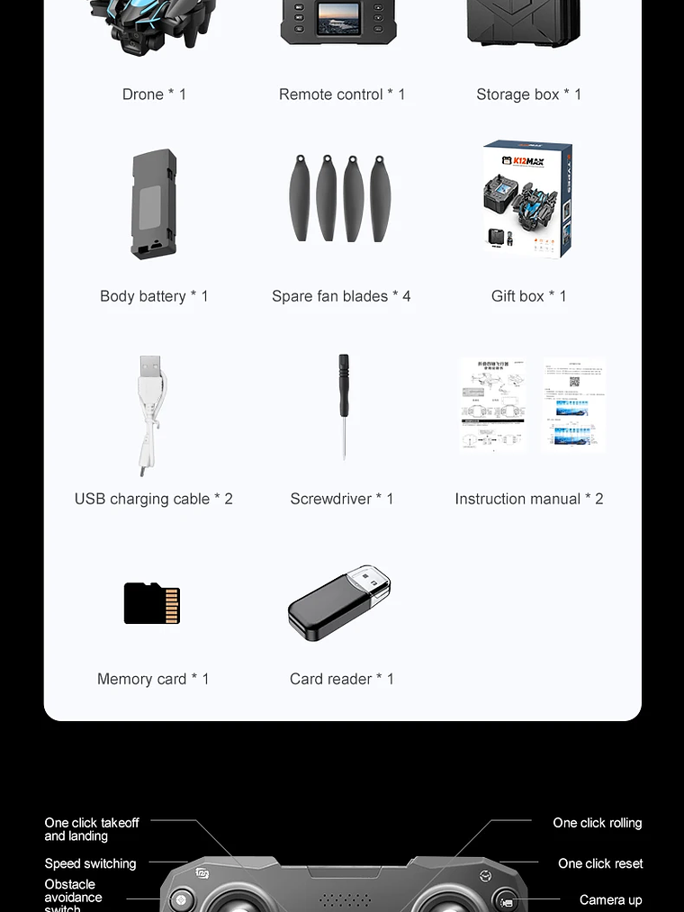 Minidron profesional K12 Max con cámara HD 8K, sistema de detección de obstáculos 11