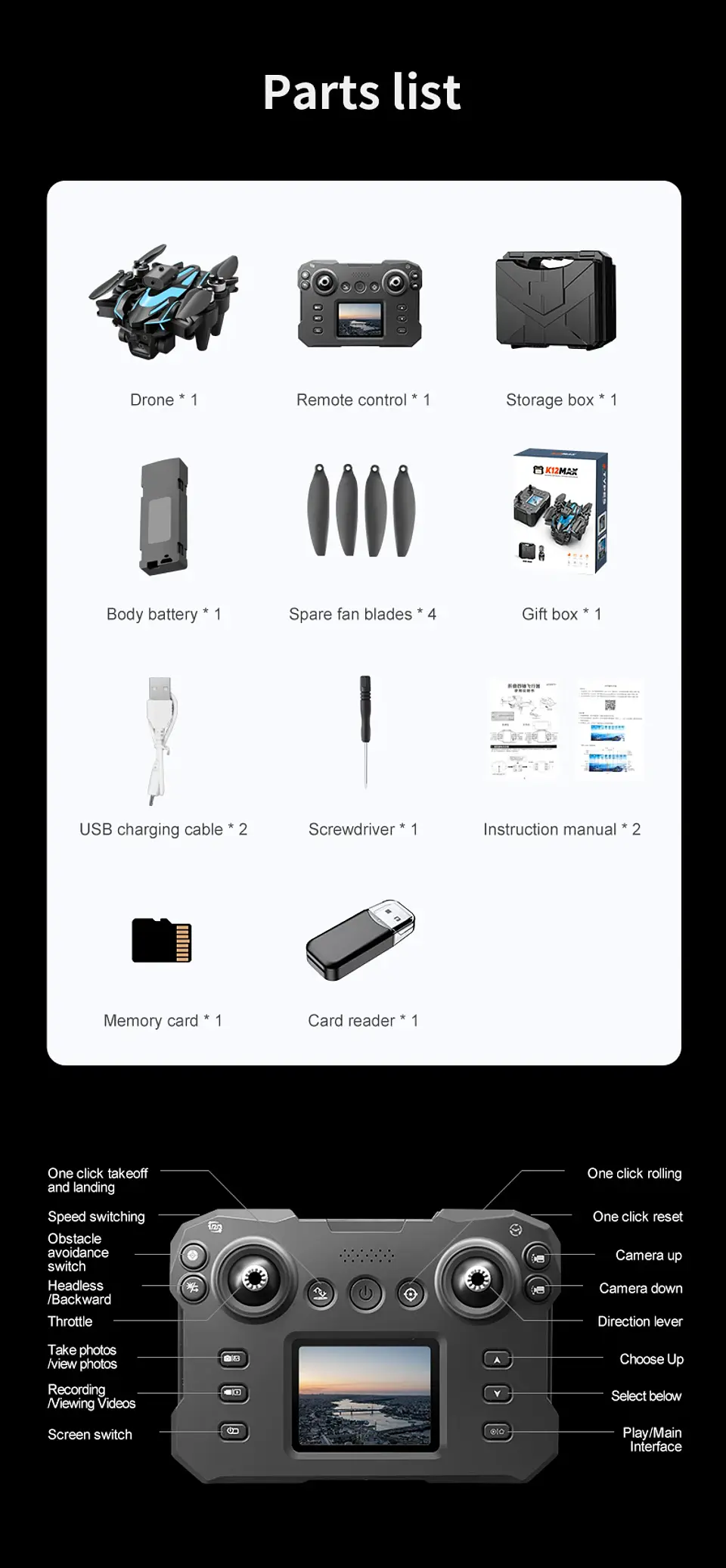 Minidron profesional K12 Max con cámara HD 8K, sistema de detección de obstáculos 11