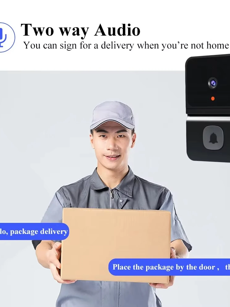 Timbres con vídeo WiFi Cámara inalámbrica Detección de movimiento PIR Alarma IR Seguridad Timbres inteligentes Intercomunicador WiFi 4