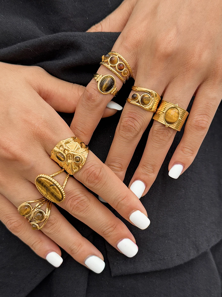 Anillo ovalado de piedra natural ojo de tigre vintage  3