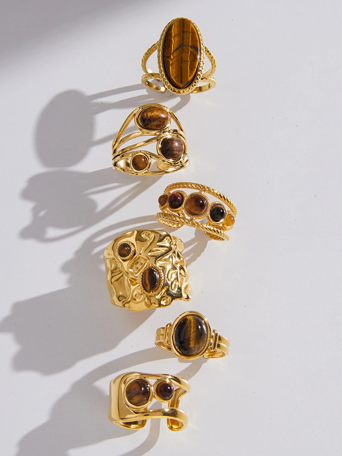 Anillo ovalado de piedra natural ojo de tigre vintage  5