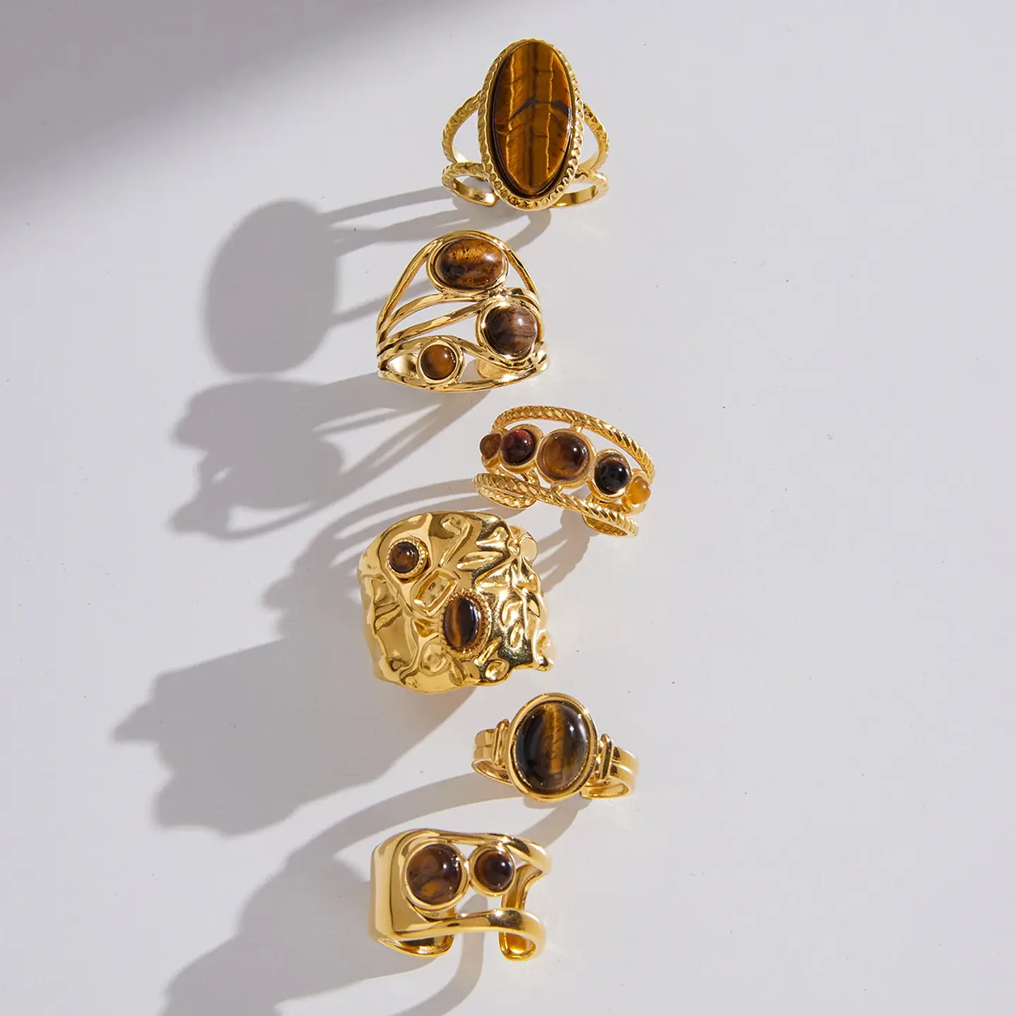 Anillo ovalado de piedra natural ojo de tigre vintage  5