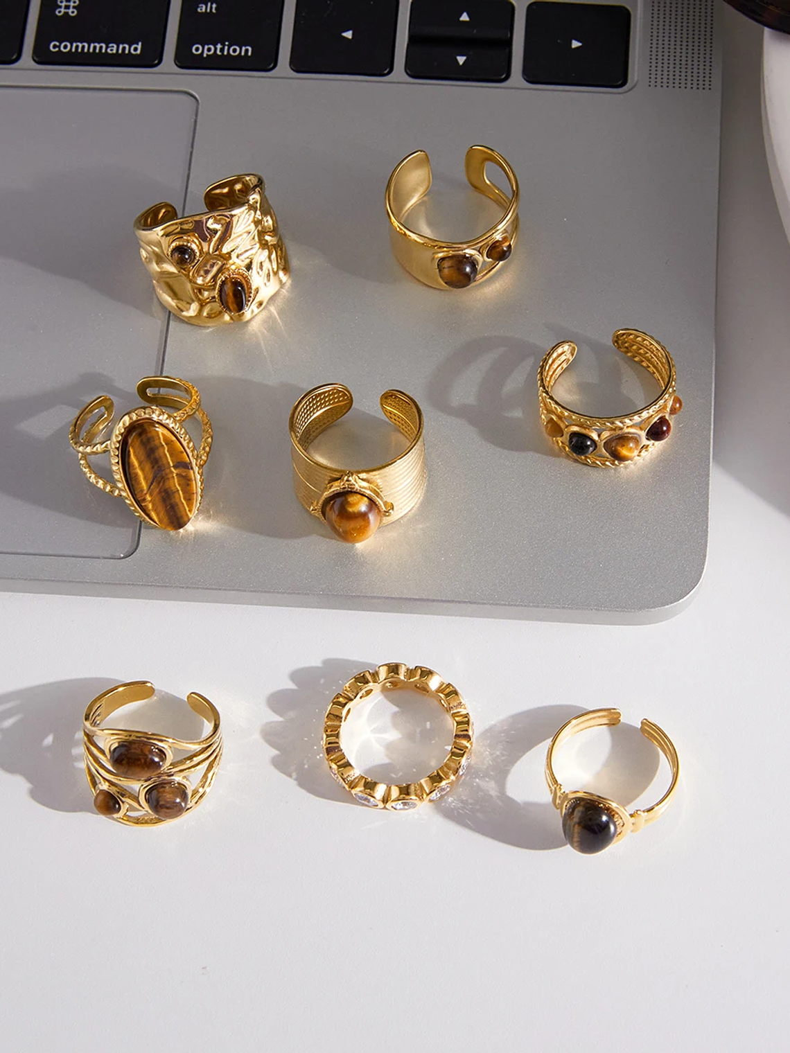 Anillo ovalado de piedra natural ojo de tigre vintage  6