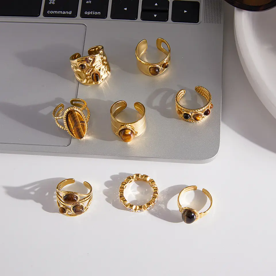 Anillo ovalado de piedra natural ojo de tigre vintage  6